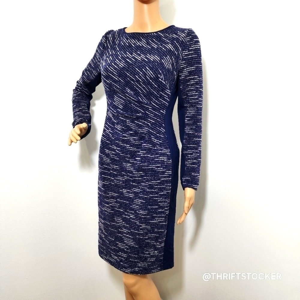 Lauren Ralph Lauren navy blue herringbone sheath dress size 4
